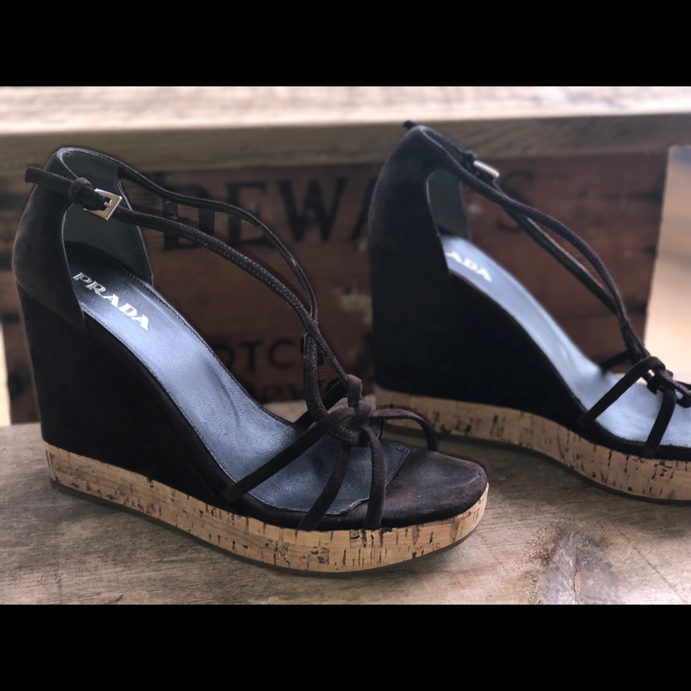 Prada Brown Wedge Sandals - Picture 8 of 8